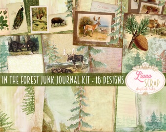 Kit numérique de journal indésirable Dans la forêt - 16 feuilles de collage imprimables, papier pour journal indésirable