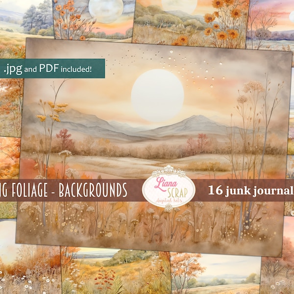 Rustling Foliage Digital Junk Journal Background, Autumn Meadow Collage Printable, Digital Junk Journal, Nature Journal Paper