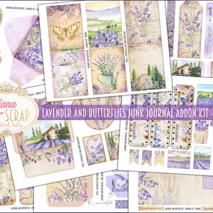 Lavendel und Schmetterlinge Junk Journal ADDON Kit Printable, Lavendel Digital Collage Sheets, Lavendel Junk Journal Papier ADDON