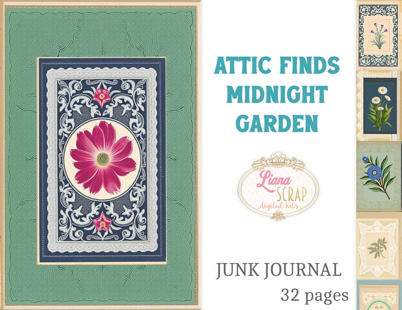 Vintage Botanical Junk Journal Kit – Midnight Garden, 32 Pages (digital ...