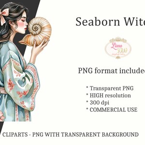 Watercolor Seaborn Witch Clipart Set – Witchcore PNG Graphics (89 Images) image 5