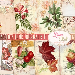Fall Accents Junk Journal Digital Kit Printable, Autumn Junk Journal Collage Sheets, Junk Journal Paper
