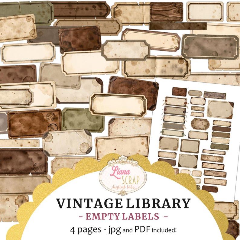 Library Book Label Empty Vintage Library Empty Labels, Printable Blank Junk Journal Labels ...
