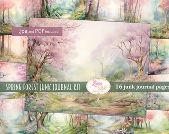 Spring Forest Digital Junk Journal Achtergrond, Fairy Forest Collage Printable, Digital Junk Journal, Nature Journal Paper, Bosachtergrond