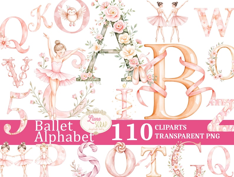 Watercolor Ballet Alphabet Clipart – Flowers, Fairies (110 PNG) - Etsy
