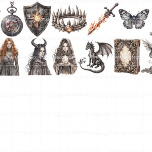 Grey Dragon Witch 72 Digital Clipart Set - PNG, Witchy Art, Dragons, Fantasy Graphics image 4