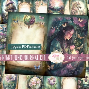 Spring Night Junk Journal Kit, Fantasy Fairy Collage Printables, Digital Fairy Kit, Fairy Seasons Collection