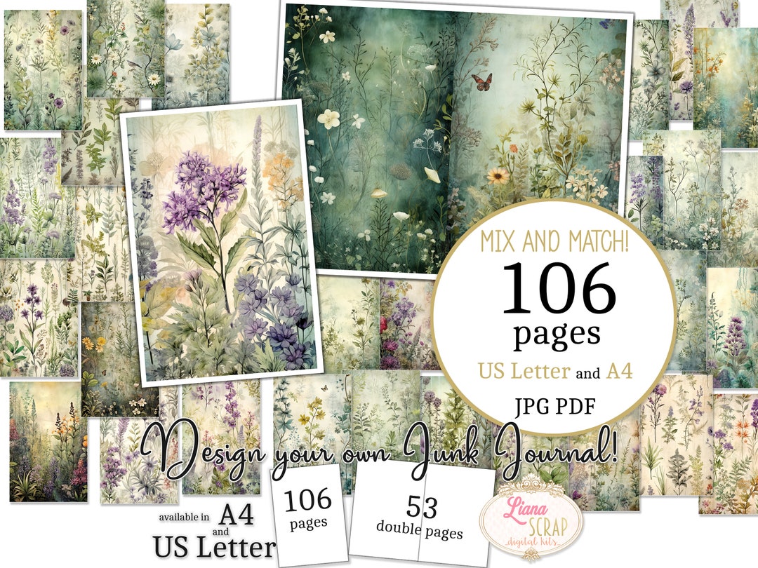 Botanical Junk Journal Pages – Vintage Flowers, US Letter and A4 (PDF ...