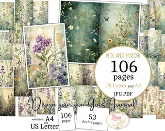 Junk Journal - Beautiful Botanicals - US Letter and A4 size, Mix and Match Pages, Botanical Vintage Pages Digital Paper PDF and JPG