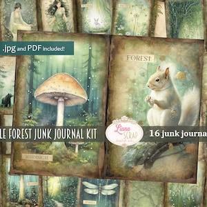 Zauberwald Junk Journal Digital Kit zum Ausdrucken, Verzauberte Wald Printables Collage Sheet, Junk Journal Papier