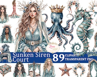 Clipart de Sirena en Acuarela – 89 Gráficos PNG del Océano (Arte Digital)