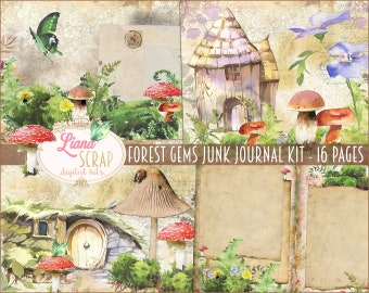 Forest Gems Junk Journal Kit, Mushroom Collage (Digital Download)