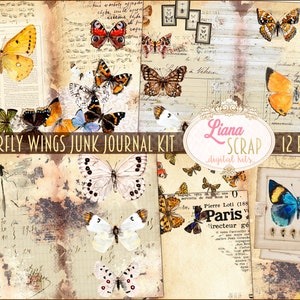 Schmetterling Flügel Junk Journal Digital Kit zum ausdrucken, Schmetterlinge Digitale Collage Sheets, Vintage Schmetterlinge Junk Journal, Junk Journal Papier