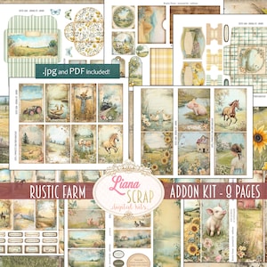 Rustic Farm Junk Journal Digital ADDON Kit, Cottagecore Country Living Collage Imprimibles, Kit de animales de granja, Cottage Junk Journal Ephemera