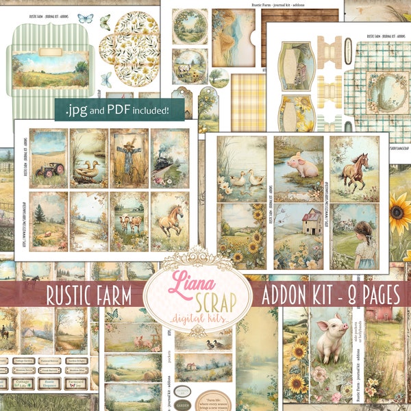 Rustic Farm Junk Journal Digital ADDON Kit, Cottagecore Country Living Collage Printables, Farm Animals Kit, Cottage Junk Journal Ephemera