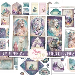 Crystal Princess Junk Journal ADDON Kit, Fantasy World Collage Printables, Digital Crystal ADDON Kit, Kristalle Junk Journal Ephemera
