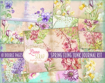 Spring Flowers Junk Journal Kit, Floral Collage (Digital Download)