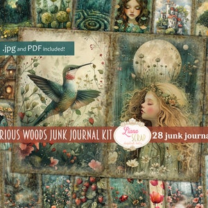 Mysterious Woods Junk Journal Digitale Kit Afdrukbaar, Sprookjesachtig afdrukbaar collageblad, Junk Journal Paper, Magical Forest Journal