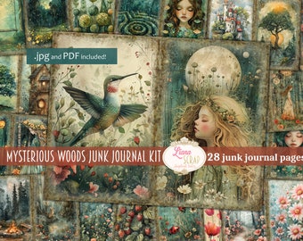 Mysterious Woods Junk Journal Digital Kit Printable, Fairytale Printable Collage Sheet, Junk Journal Paper, Magical Forest Journal