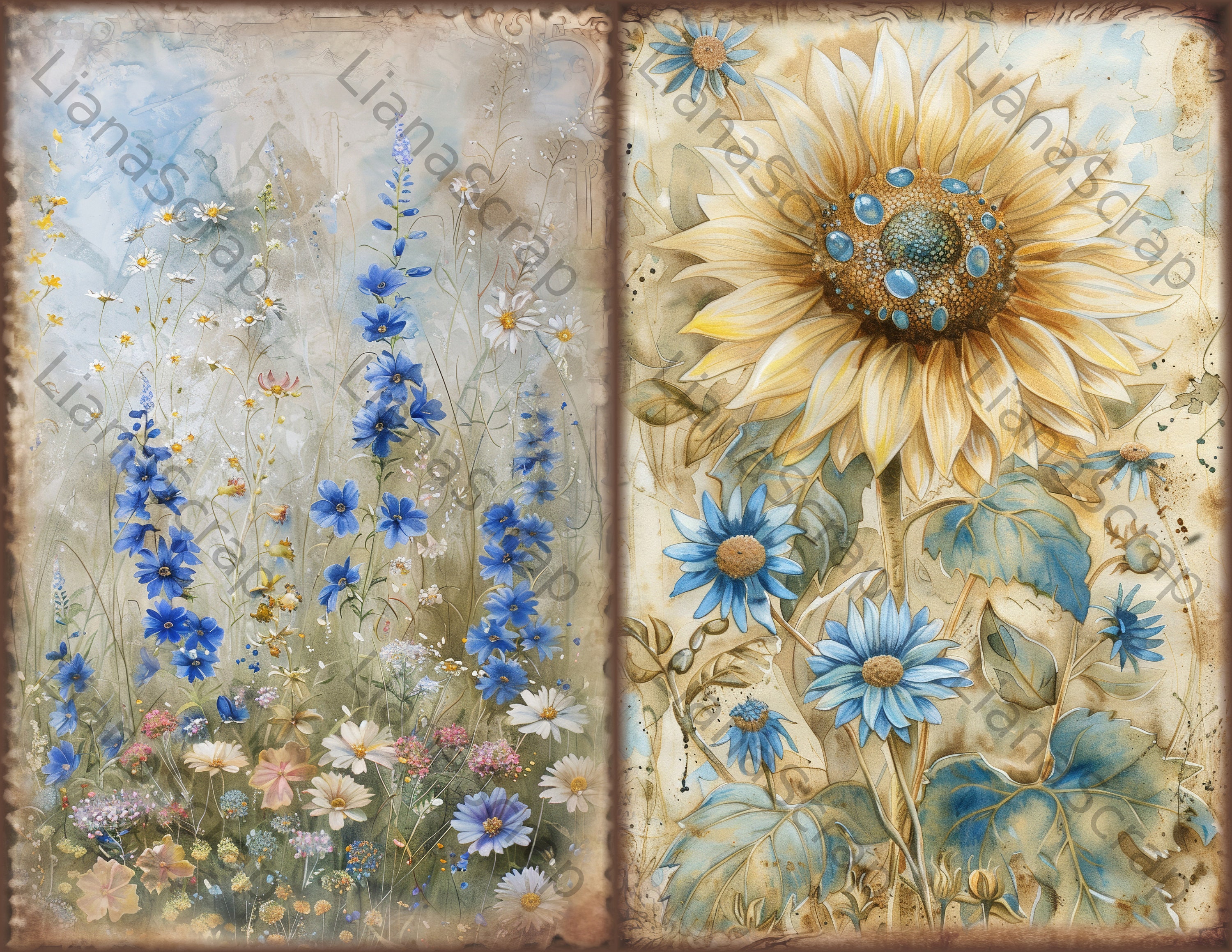 367326 Blue Flower Garden Junk Journal Kit, Vintage Printable Paper (PDF ...