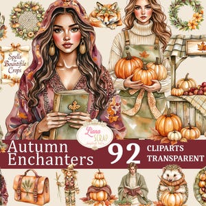 Autumn Enchanters 92 Clipart Set - Watercolor Fall Graphics, Witchcore, Digital Planner Stickers, Transparent PNG for Autumn Designs