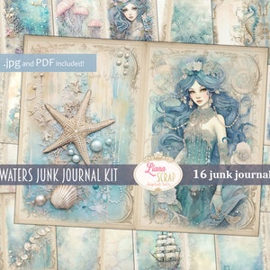 Deep Waters Digital Junk Journal Kit, Underwater Collage Printable, Mermaid Digital Paper, Under The Sea Digital Junk Journal Paper