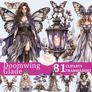 Doomwing Glade 81 Clipart Set - graphismes sorcières, art fantastique, PNG transparent, autocollants de planificateur numérique, illustrations mystiques