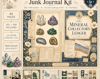 Printable Junk Journal Kit The Minerals Collector, 44 Pages Vintage Geology Ephemera
