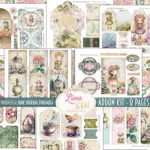 Kit ADDON de diario basura caprichoso, imprimibles de collage de hadas, kit de efímera floral digital, efímera de diario basura de hadas