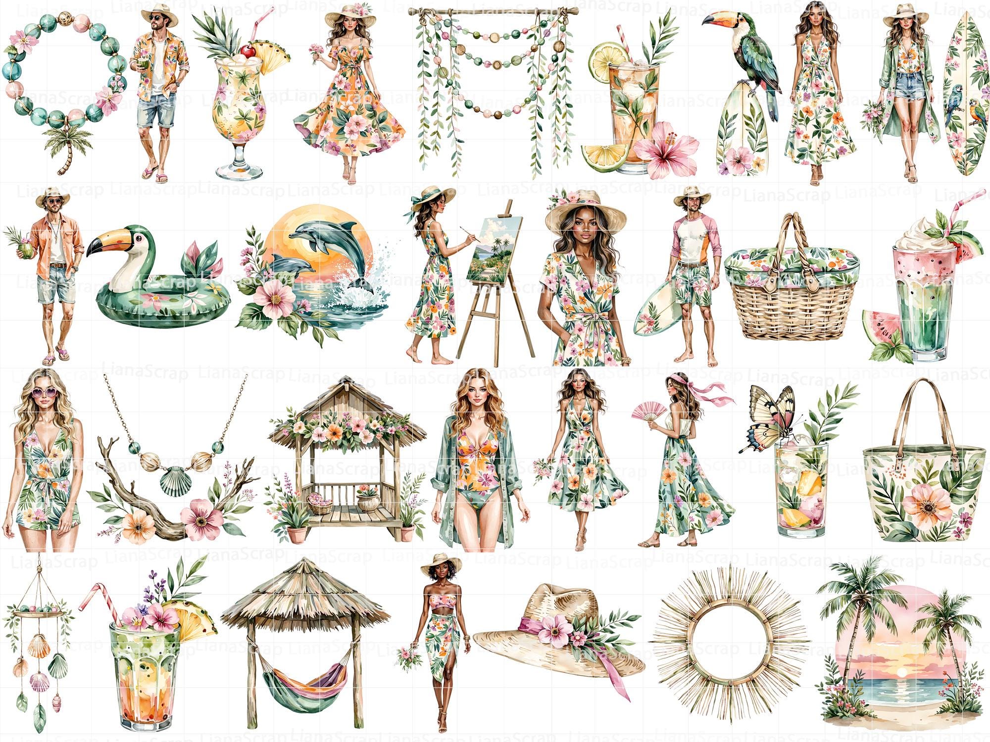 Tropical Clipart Set – Summer Beach PNG Graphics (digital Download) - Etsy
