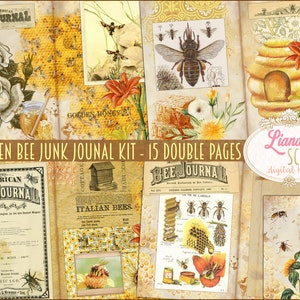 Kit digital Golden Bee Junk Journal para impressão, folhas de colagem digital de mel e apicultura, papel de diário lixo