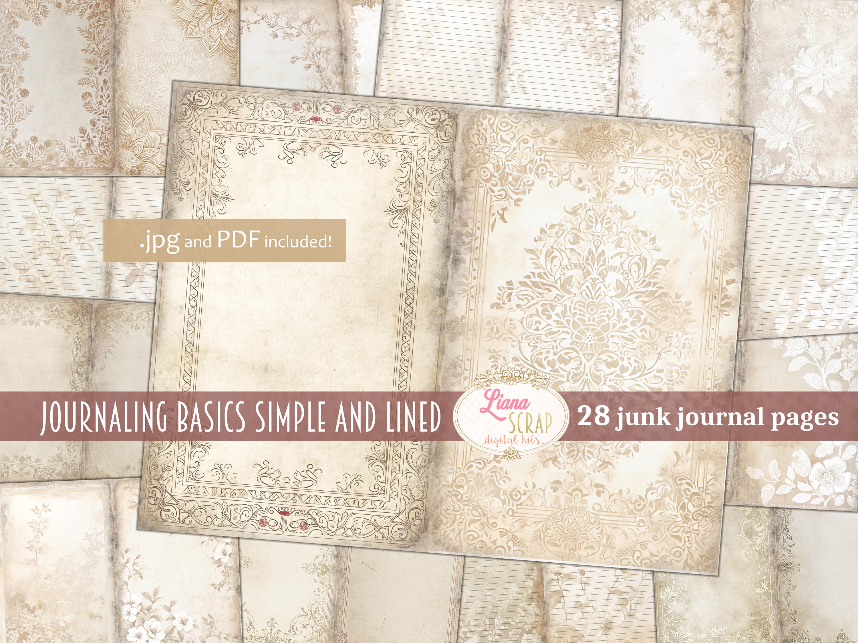 Journaling Basics Simple and Lined Paper for Junk Journals, Digital Kit Printable, Filler Junk Journal Pages