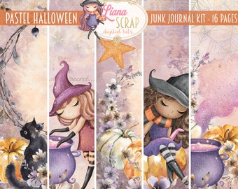 Pastel Halloween Junk Journal Digital Kit Printable, Magical Halloween Digital Collage Sheets,  Halloween Junk Journal Kit