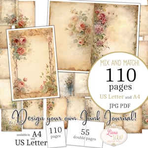 Junk Journal - Vintage briefpapier - US Letter en A4-formaat, Mix en Match, Thee geverfd botanische lege digitale Junk Journal Paper PDF en JPG