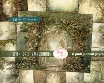 Elven Forest Digital Junk Journal Background, Elf Collage Printable, Fantasy Digital Junk Journal, Magical Junk Journal Paper