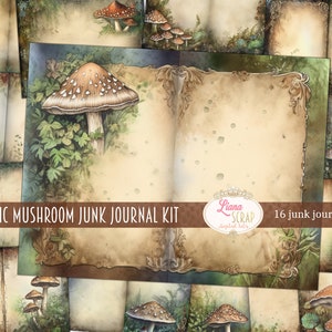 Basic Mushroom Digital Paper for Junk Journals, journal paper with forest mushrooms background, Digital Kit Printable, Junk Journal Paper