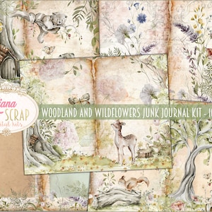 Kit numérique Woodland and Wildflowers Junk Journal imprimable, feuilles de collage numérique Woodland, Wildflowers Junk Journal, Junk Journal Paper