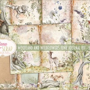 Woodland and Wildflowers Junk Journal Digital Kit Printable, Woodland Digital Collage Sheets, Wildflowers Junk Journal, Junk Journal Paper