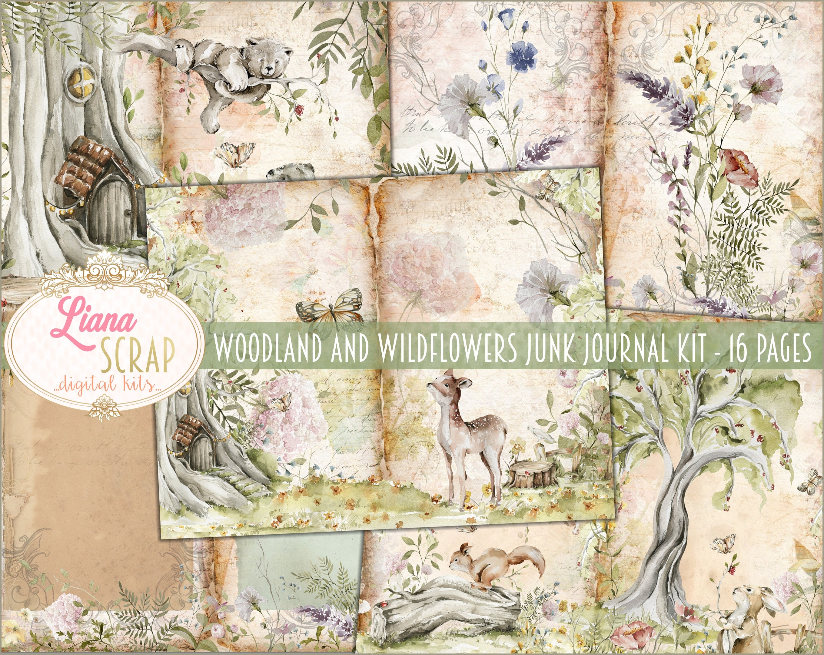 Woodland and Wildflowers Junk Journal Digital Kit Printable