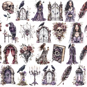 Conjunto de imágenes prediseñadas de Castillo de Cuervo Gótico – Dark Academia (94 piezas) imagen 3