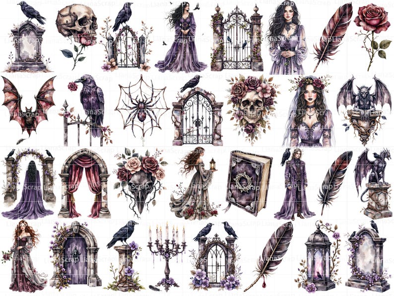 Conjunto de imágenes prediseñadas de Castillo de Cuervo Gótico – Dark Academia (94 piezas) imagen 3