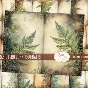 Basic Fern Digital Paper voor Junk Journals, dagboekpapier met botanische achtergrond, Digital Kit Printable, Forest Junk Journal Paper