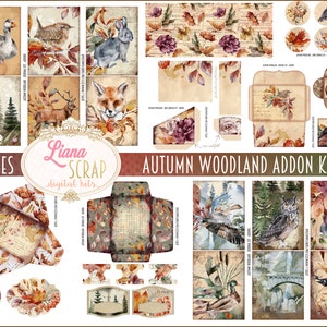 Autumn Woodland ADDON Junk Journal Digital Kit Printable, Autumn Ephemera en Printables, Junk Journal Paper