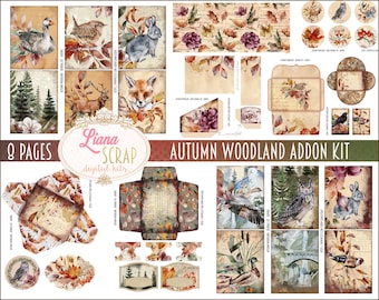 Autumn Woodland Junk Journal Kit, Ephemera Printables (Digital Download)