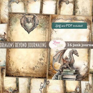Kit per diario Dragons Beyond, stampabili di collage fantasy, kit fantasy, carta per diario spazzatura drago, sfondi per diario spazzatura digitale draghi