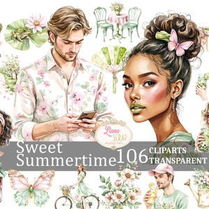 Dolce estate 106 Clipart digitali - Moda estiva PNG - Illustrazioni floreali - Sfondo trasparente, adesivi per planner