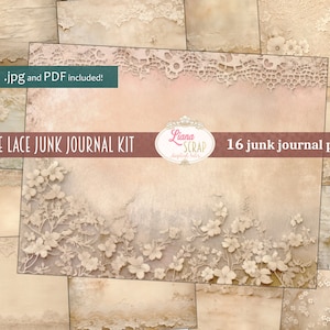 Fondo de diario basura digital de encaje beige, collage de encaje vintage imprimible, kit digital, diario basura digital, papel antiguo