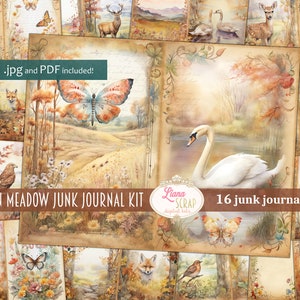 Kit di diario spazzatura digitale prato autunnale, collage di flora e fauna stampabile, kit autunno digitale, carta di diario spazzatura digitale a tema autunnale