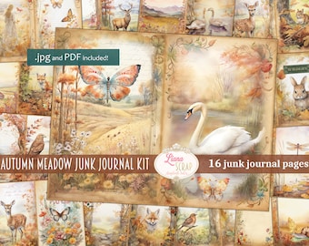 Kit de diario basura de Autumn Meadow, flora y fauna imprimible (PDF)