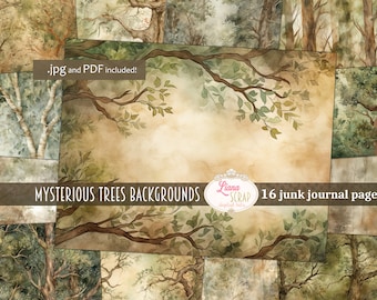 Mysterious Trees Digital Junk Journal Background, Forest Collage Printable, Digital Junk Journal, Nature Journal Paper, Forest background